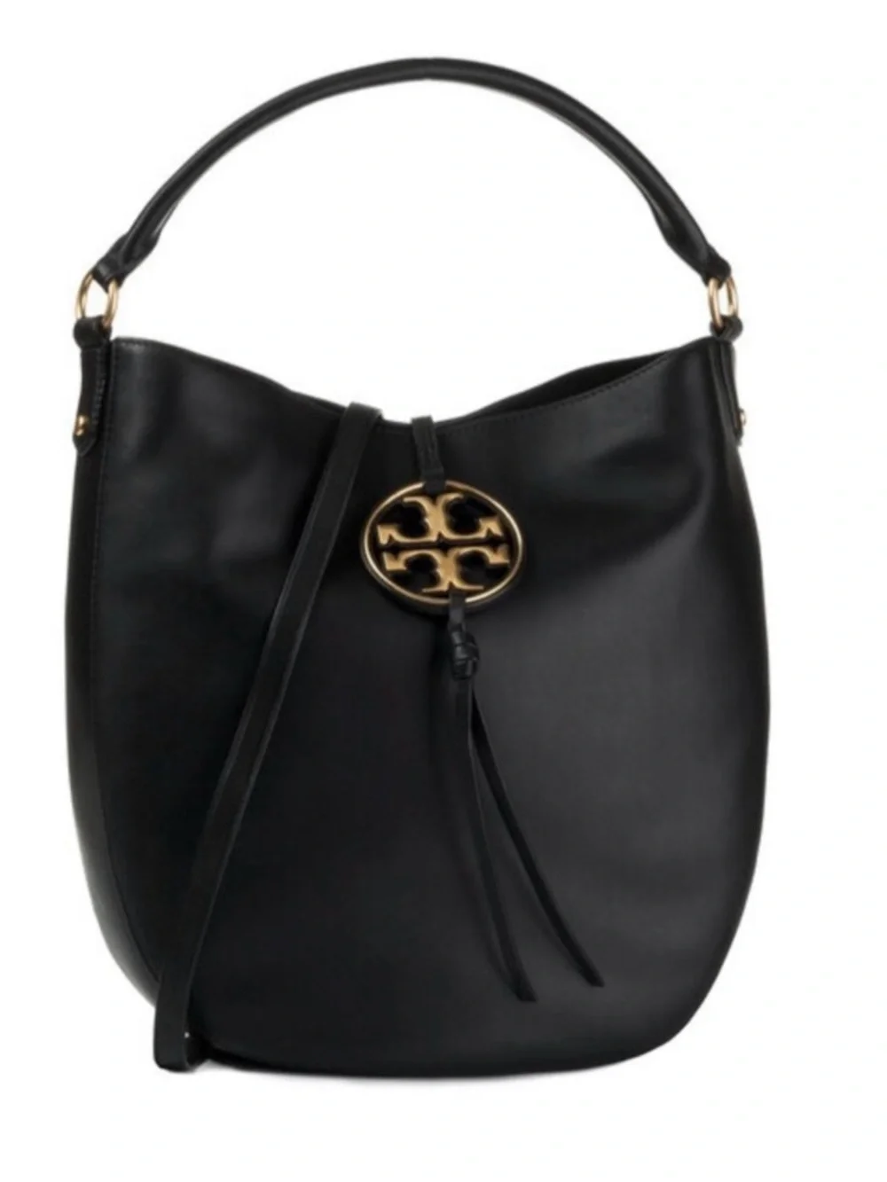 Tory Burch Miller Metal-Logo Slouchy Hobo in Butter-Soft Black Leather MSRP $578